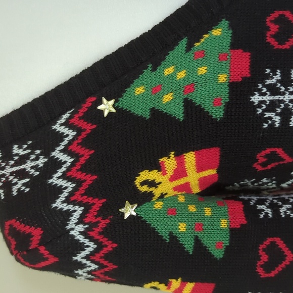 Absolutely Famous Button Up Acrylic Cardigan Christmas Sweater MEDIUM Black Red - Picture 5 of 16